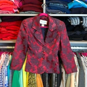 Hugo Buscati Collection red with gray flowers blazer size 2
